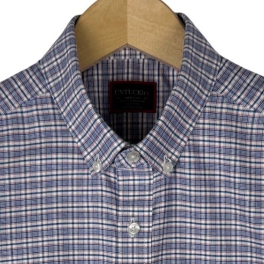 UNTUCKit Slim Fit Short Sleeve Plaid Shirt Mens M Red Blue Button Down Blufled